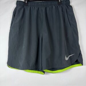 Nike Shorts Mens 2XL Gray Neon Fit Dry Drawstri Athletic Training Basketball Gym